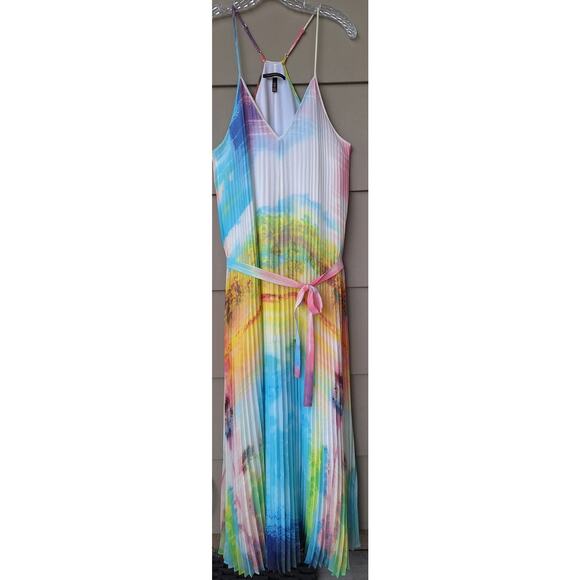 Victoria's Secret Watercolor Knife Pleated Sleeveless Maxi Dress Gown Size L - Picture 2 of 11